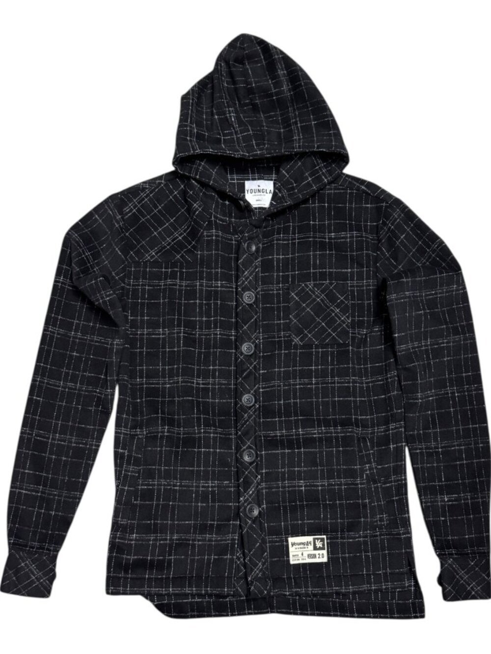 YOUNGLA Jacket Plaid Soft Hoodie Shacket Designer Streetwear Mens Small